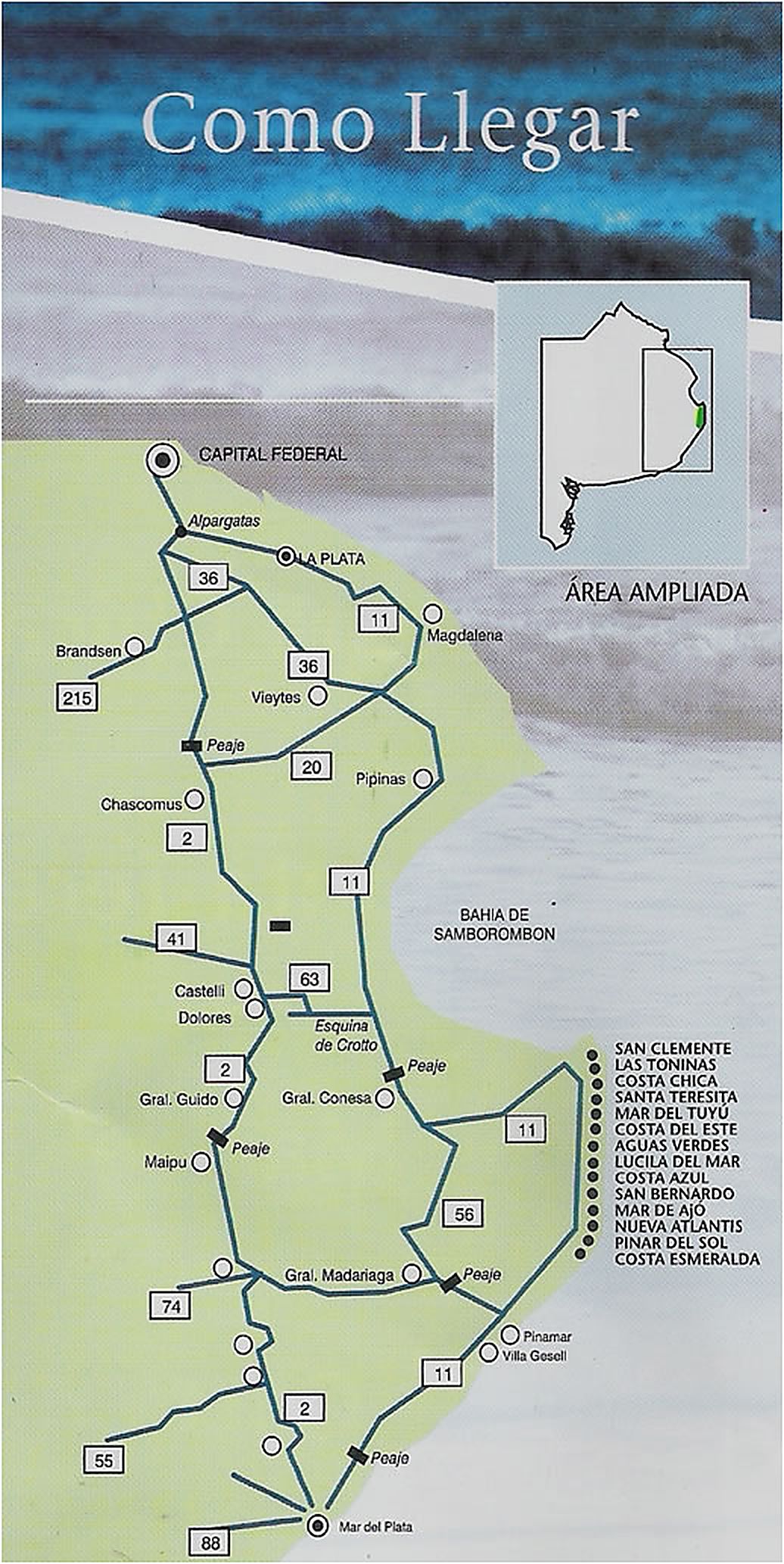 Mapa de acceso a Las Toninas por la ruta 11